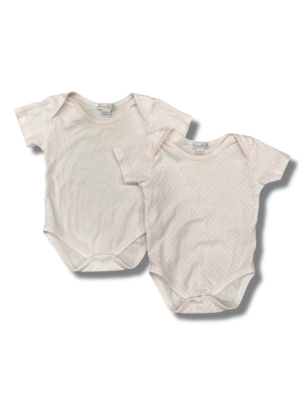 Kissy Kissy 2 Pc Bodysuit Set 3-6 Months White Pink Polka Dot Short Sleeve